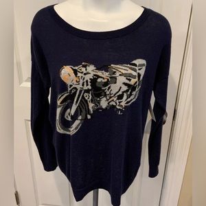 Joie Navy Blue Women’s Sweater with Motorcycle design